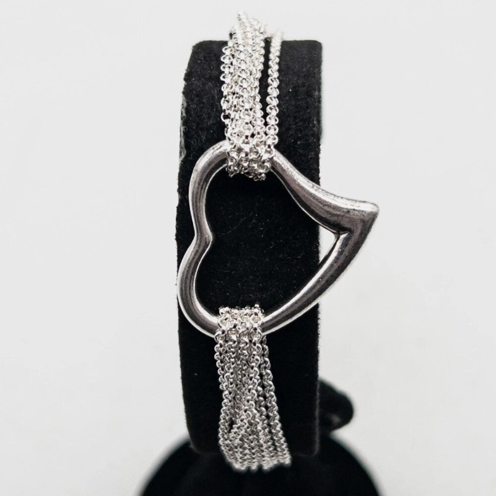 Large Heart Italy Sterling Silver MULTI STRAND Bracelet 7.5"